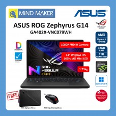 Asus ROG Zephyrus G14 GA402X-VNC079W NoteBook (EclipseGray) AMD Ryzen 9 7940HS / Win11 Home / 32GB RAM / 512GB SSD / RTX4060 / 14" WQXGA IPS AG 165hz DCI-P3:100% Nebula HDR / 2 Year Global Warranty