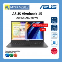Asus Vivobook 15 A1500E-AEJ2480WS  Notebook (IndieBlack) i3-1115G4 / Win11 Home / Office Home & Student OPI / 4GB RAM / 512GB SSD / UHD Graphics / 15.6" FHD TN AG / 2 Year Global Warranty