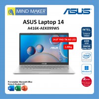 Asus A416K-AEK099WS 14.0" FHD Notebook (TransparentSilver) N4500 / 4GB / 256GB NVMe SSD / UHD Graphics / Win11 / Office H&S OPI / 2 Years Global Warranty