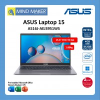 Asus A516J-AEJ3951WS (SlateGray)  i3-1005G1 / Win11 Home / OPI 2021 / 4GB RAM / 512GB SSD / 15.6" FHD AG LED / 2 Year Global Warranty