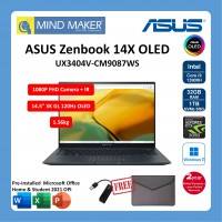 Asus ZenBook 14X UX3404V-CM9087WS Notebook (InkwellGray) i9-13900H / Win11 / Office OPI / 32GB RAM / 1TB SSD / RTX3050 / 14.5" 3K 120Hz OLED / 2 Years Warranty